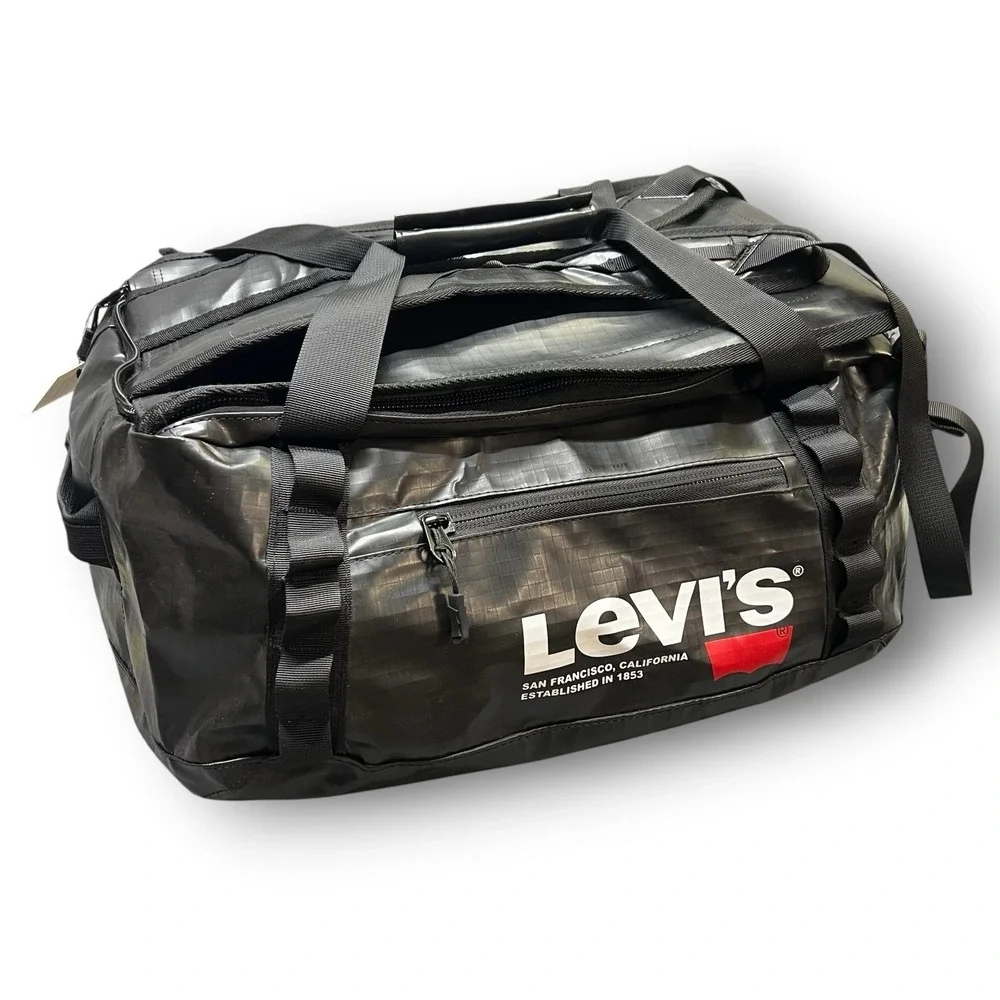 Levi's Waterproof Duffel Bag Weekender Gym Travel Carry On Black Backpack 18